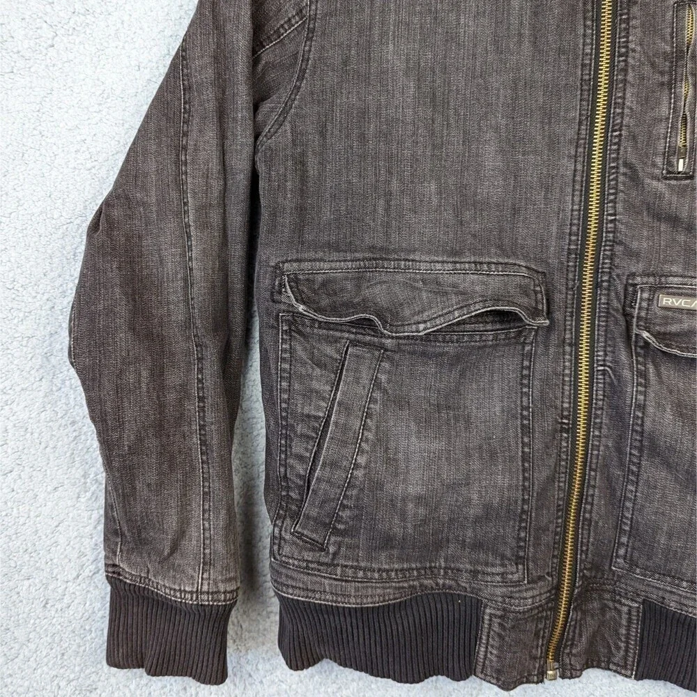RVCA Black Washed Classic Style Denim Jean Jacket Sherpa Lined Women's Size XL